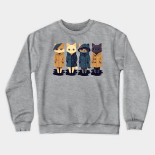 Cute Lady Cats Kittens in Anorak Raincoats Crewneck Sweatshirt